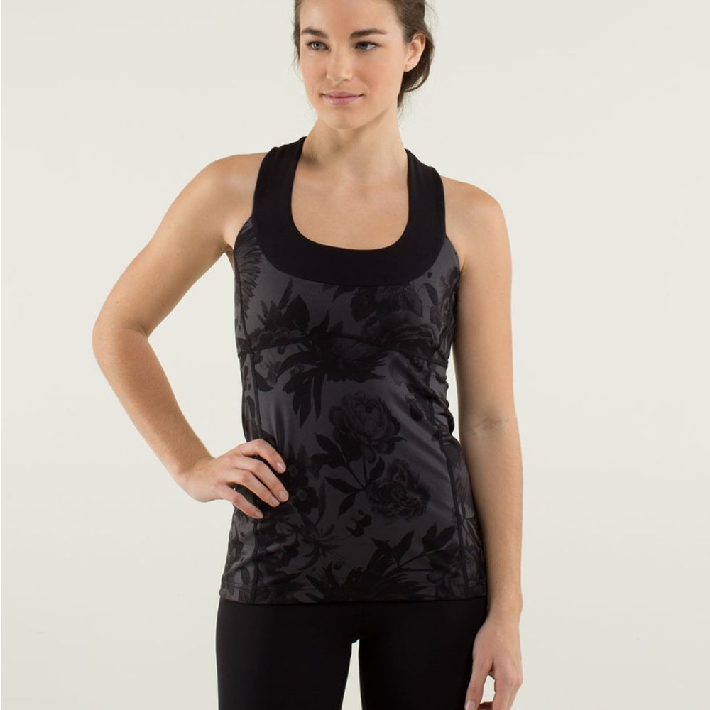 Lululemon Scoop Neck Tank *Luon - Brisk Bloom Black Soot / Black